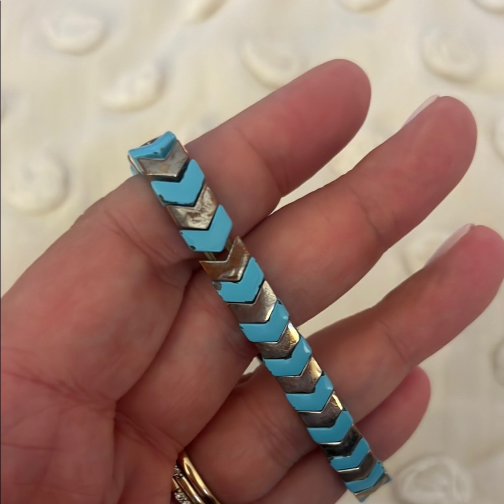Roxanne Assoulin Gold and Blue Chevron Bracelet - Picture 2 of 5